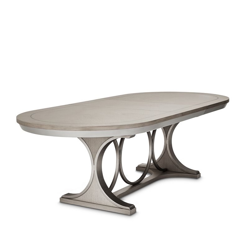 Michael Amini Eclipse Oval Rubberwood & Steel Dining Table in Moonlight/Beige