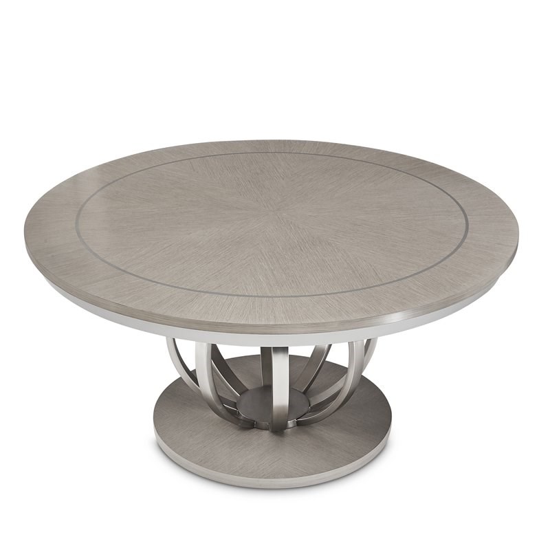 Michael Amini Eclipse Round Rubberwood & Steel Dining Table in Moonlight/Beige