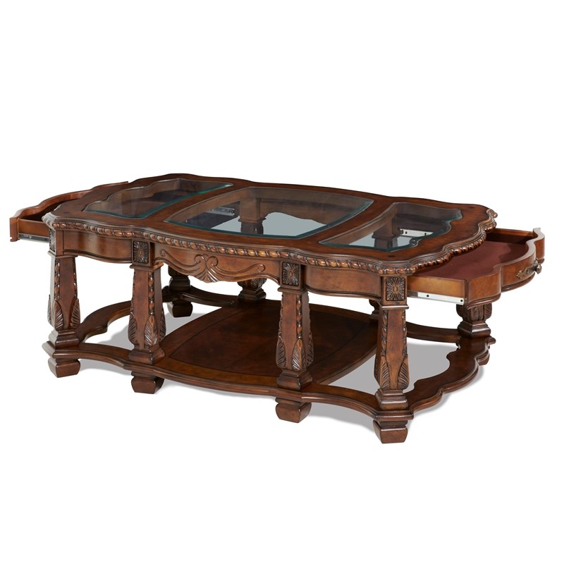Michael Amini Windsor Court Rectangular Wood Cocktail Table in Vintage Fruitwood