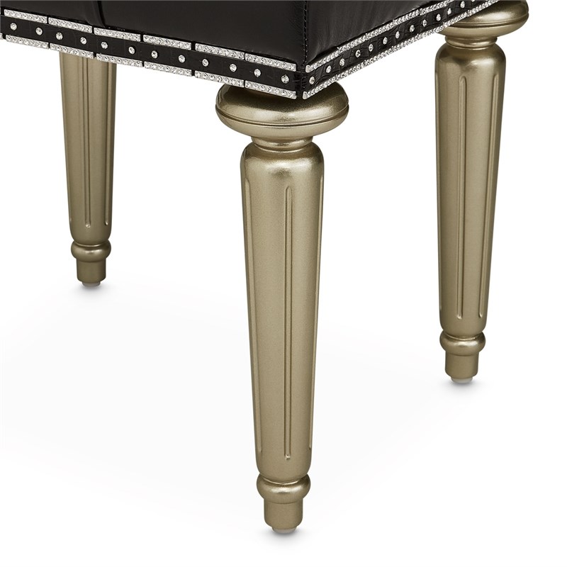 Micheal Amini Hollywood Swank Leather Vanity Bench Black and Platinum