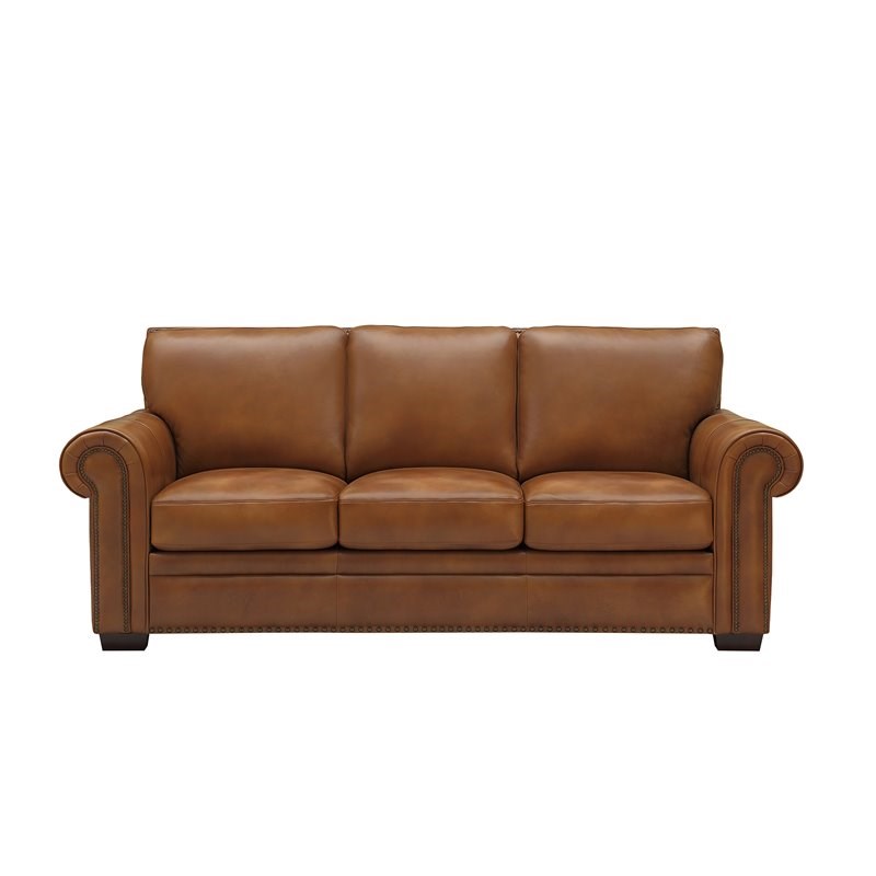 Sofa4life Paradiso 4-Piece Genuine Leather & Wood Sofa Set in Whiskey Brown