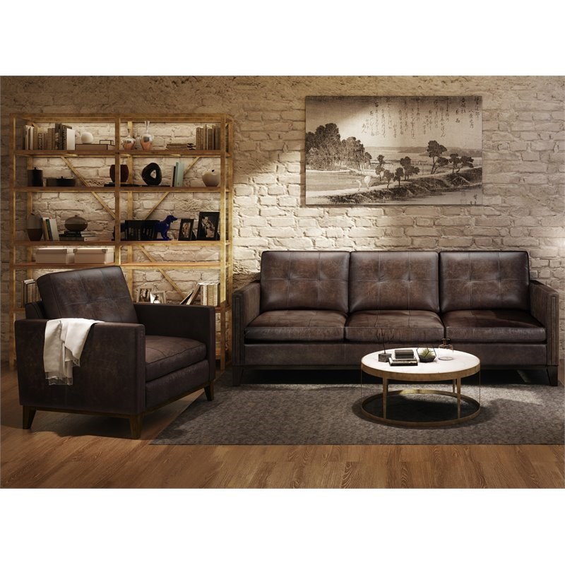 Sofa4life Milligan 2-Piece Genuine Leather Sofa and Chair Set in Chestnut Brown