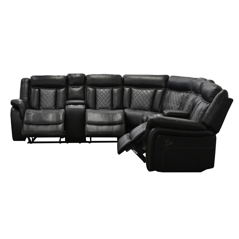 Neoshi Black Faux Leather Motion Sectional
