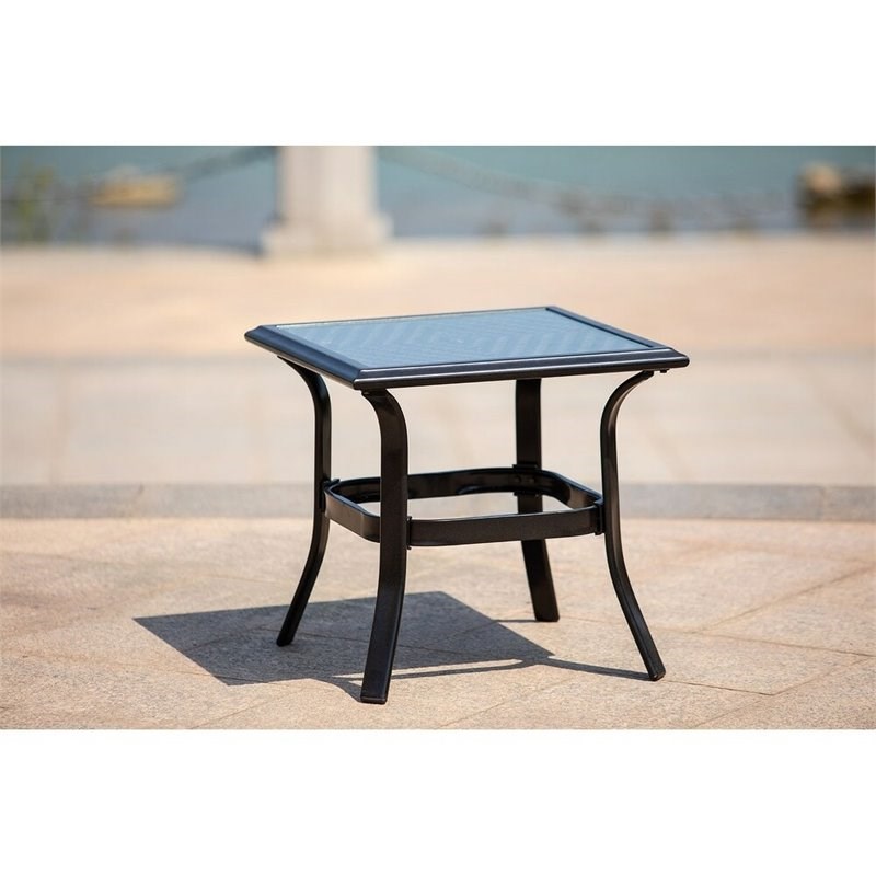 Direct Wicker Black Metal Square Outdoor Side Table