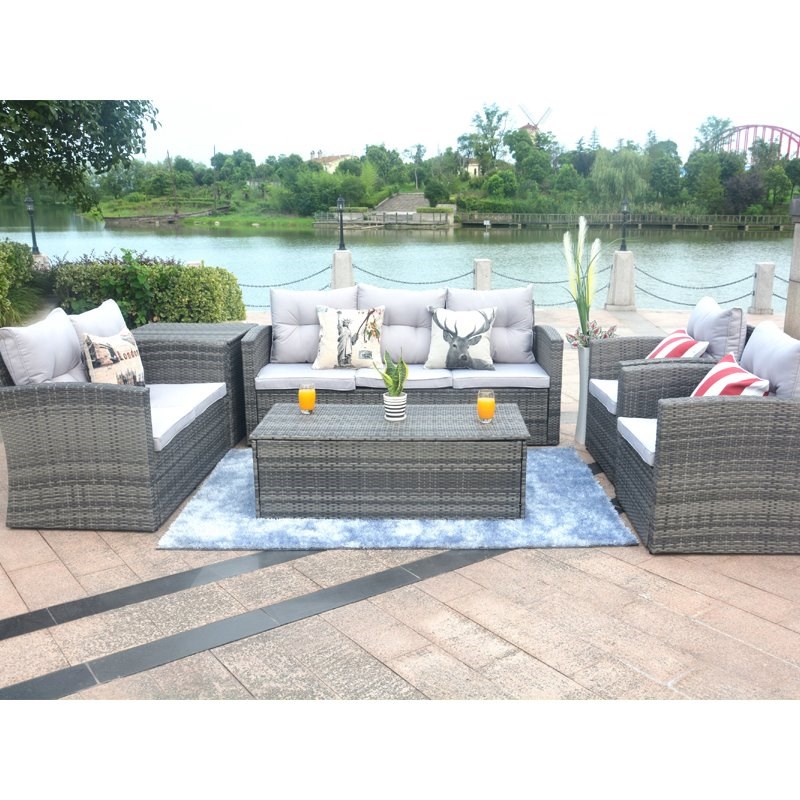 Direct Wicker 6 Pc. Gray Patio Conversational Sofa Set with Gray Cushions