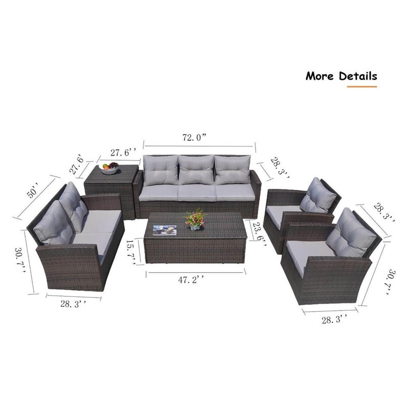 Direct Wicker 6 Pc. Brown Patio Conversational Sofa Set with Beige Cushions