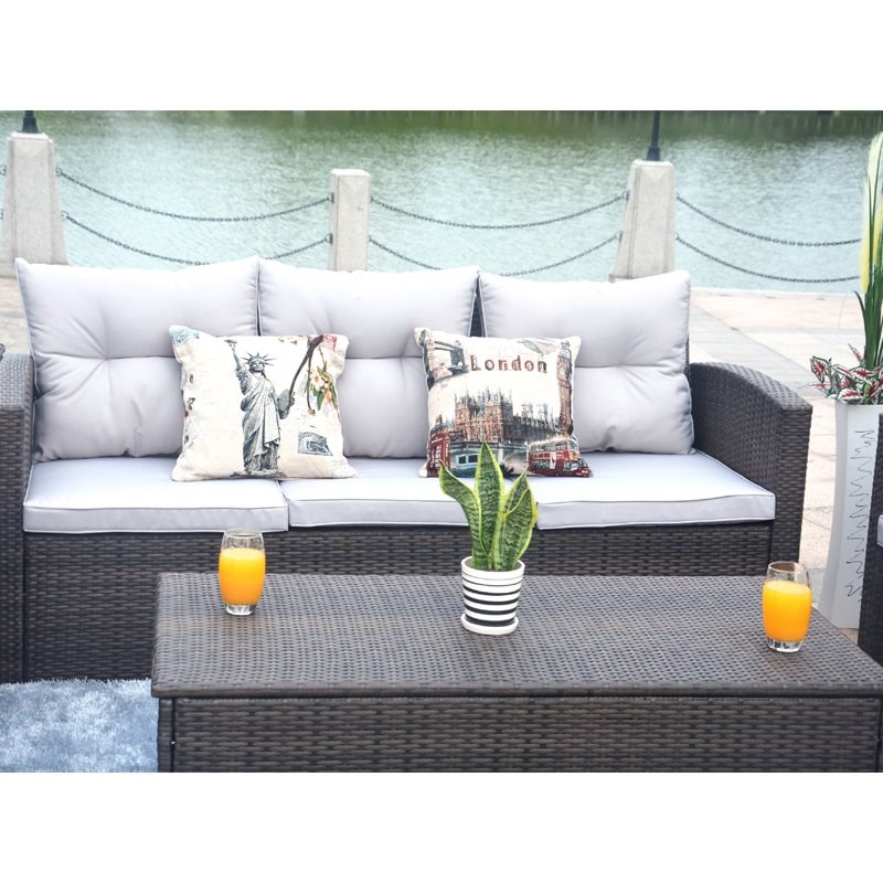 Direct Wicker 6 Pc. Brown Patio Conversational Sofa Set with Beige Cushions
