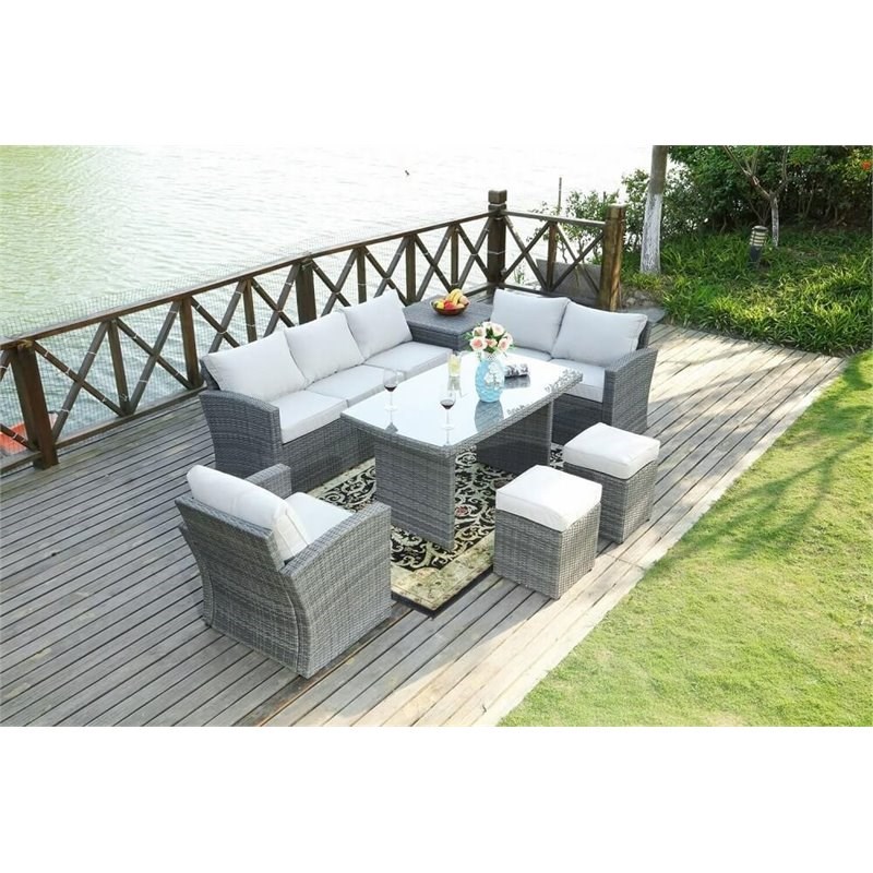 Direct Wicker 7 Pc. Gray Patio Conversational Sofa Set with Gray Cushions