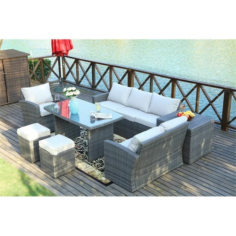 Direct Wicker 7 Pc. Gray Patio Conversational Sofa Set with Gray Cushions