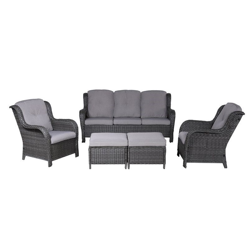 Direct Wicker 5 Pc. Gray Conversational Seating Set with Gray Cushions