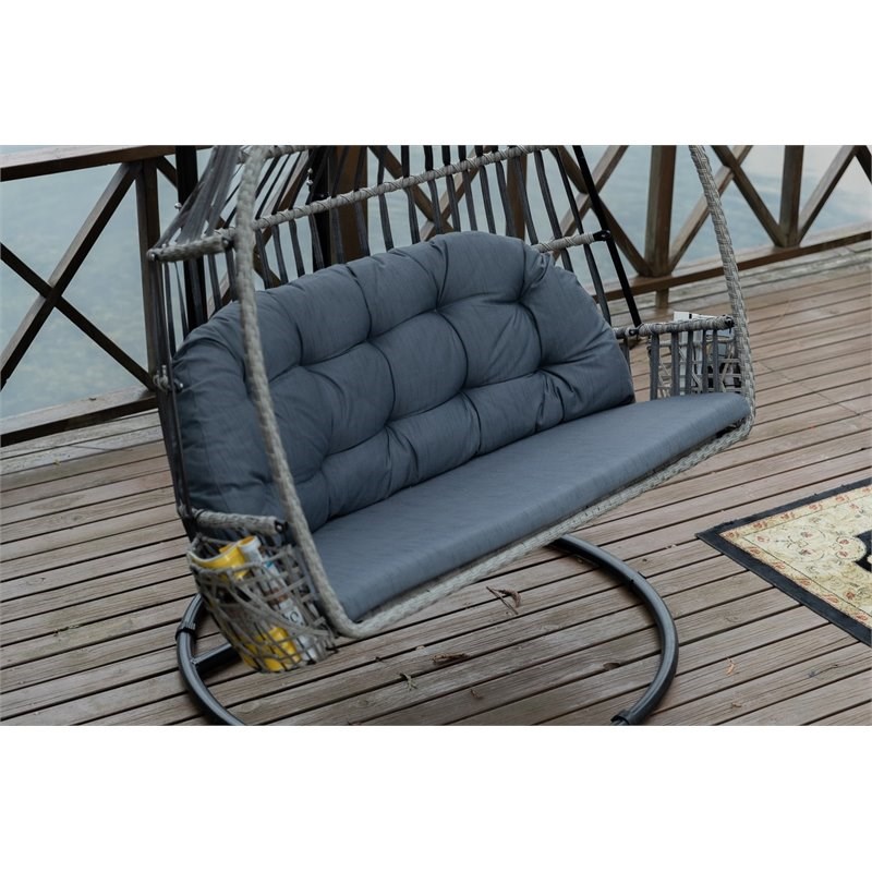 Direct Wicker Beige Double Seat Patio Swing Chair with Dust Blue Cushion