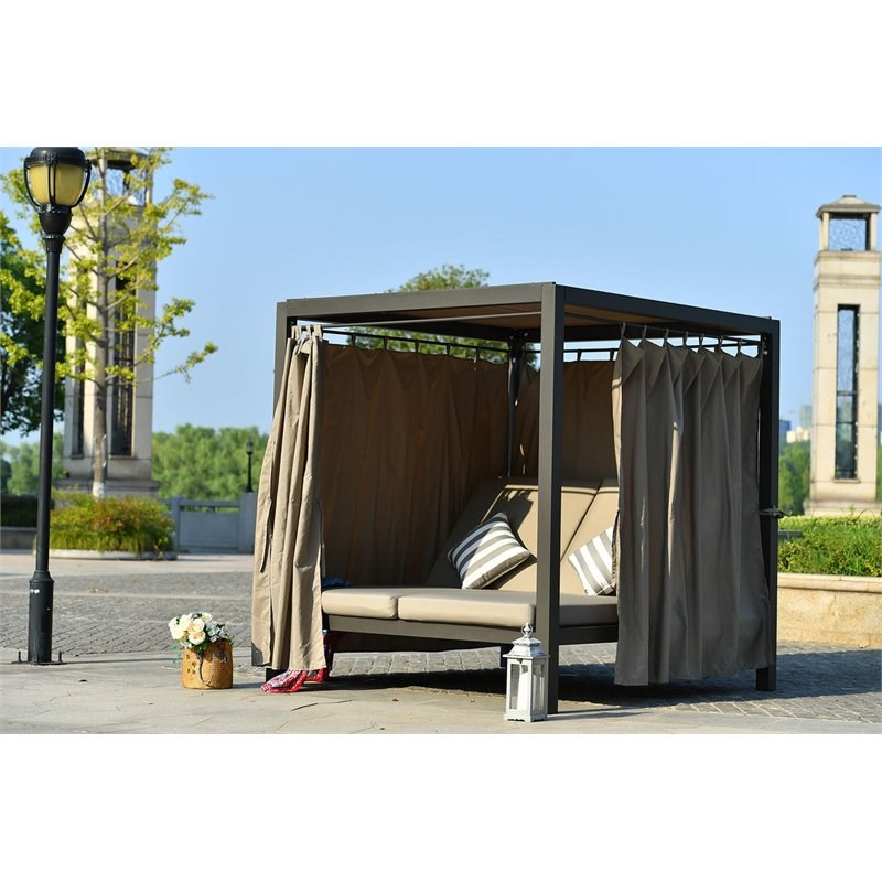 Direct Wicker Metal Outdoor Adjustable Daybed with Canopy & Cushions in Brown