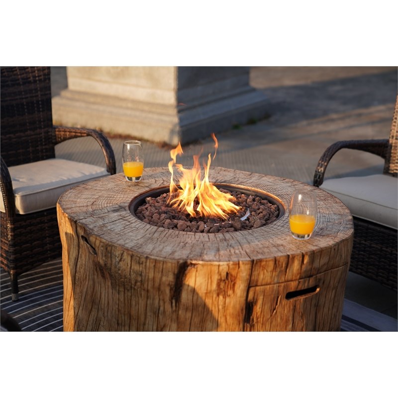 Direct Wicker Stainless Steel Round Firepit in Grain Pattern with Rain Cover