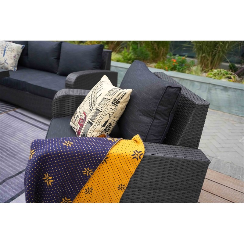 Direct Wicker 5 Pcs Patio Garden Furniture Sofa Sectional Set in Black
