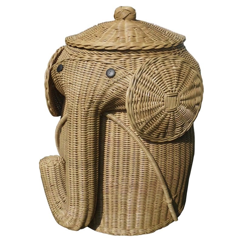 DArt Collection Traditional Wicker/Rattan Elephant Laundry Hamper in