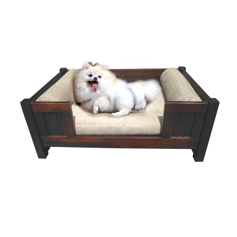 D-Art Collection Traditional Solid Mahogany Wood Trevor Pet Bed in Dark Brown