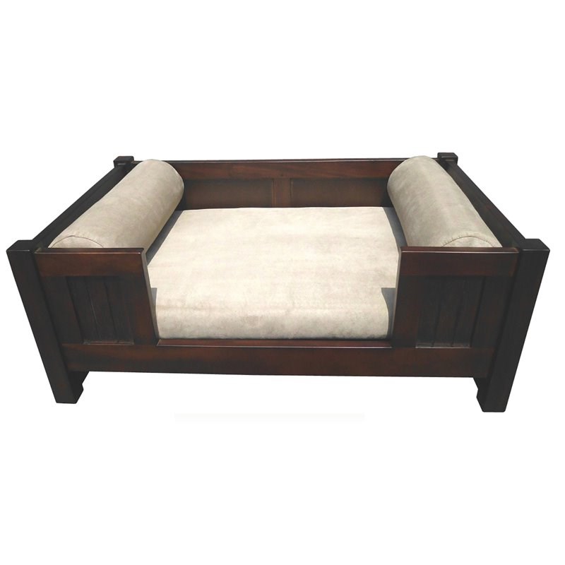 D-Art Collection Traditional Solid Mahogany Wood Trevor Pet Bed in Dark Brown