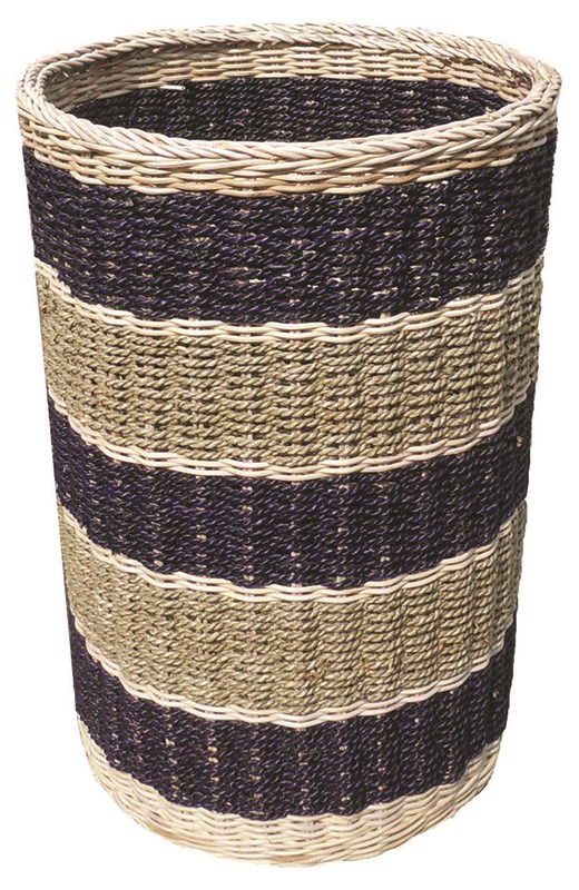 D-Art Collection Round Abaca Stripe Wicker/Rattan Tall Basket in Natural