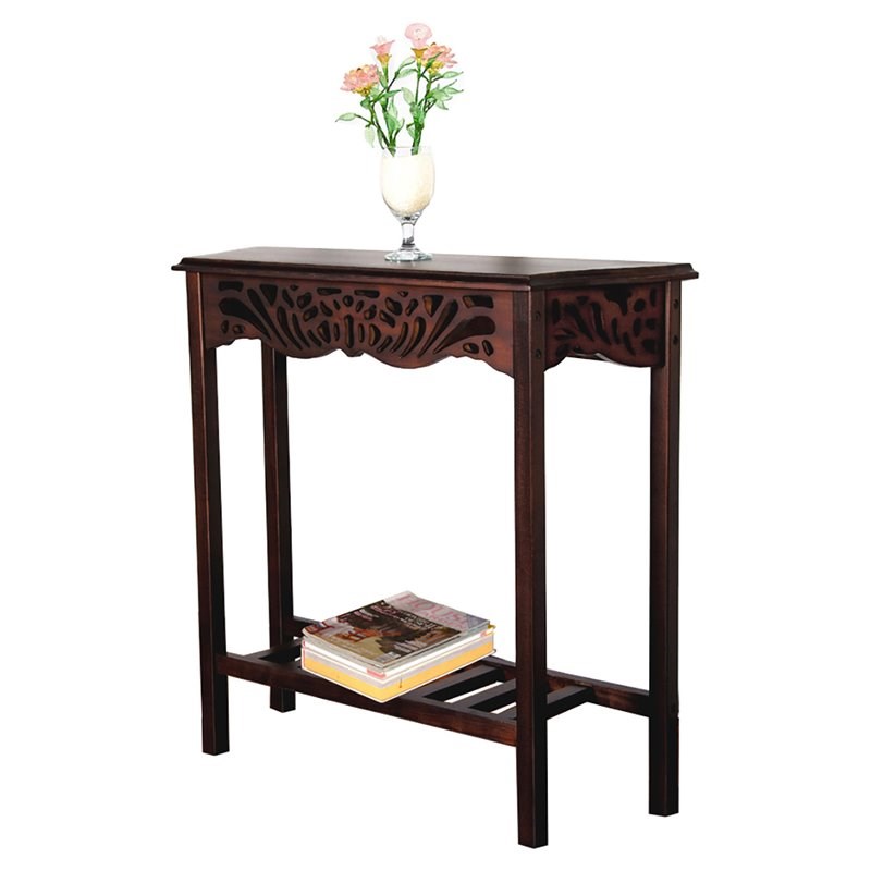 D-Art Collection Solid Mahogany Wood Entrance Table in Dark Brown