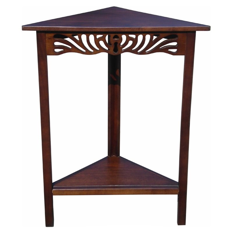 D-Art Collection Winston Solid Mahogany Wood Corner Table in Dark Brown