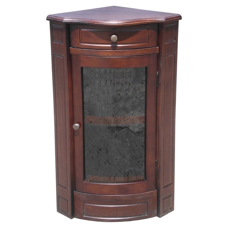 D-Art Collection Solid Mahogany Wood Short Corner Cabinet in Dark Brown