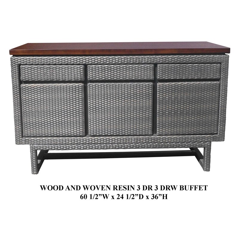D-Art Collection Bavarian Wooded Top 3Drw 3Dr Buffet Cabinet with aluminum frame