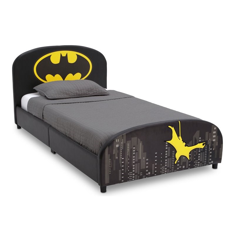 Delta Children Batman Modern Wood & Fabric Upholstered Twin Bed in Black