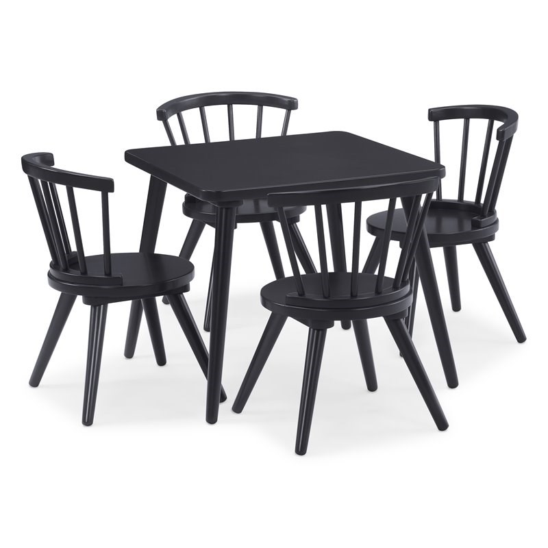 Delta Children Farmhouse Wood Windsor Table & 2 Chair Set in Midnight Gray