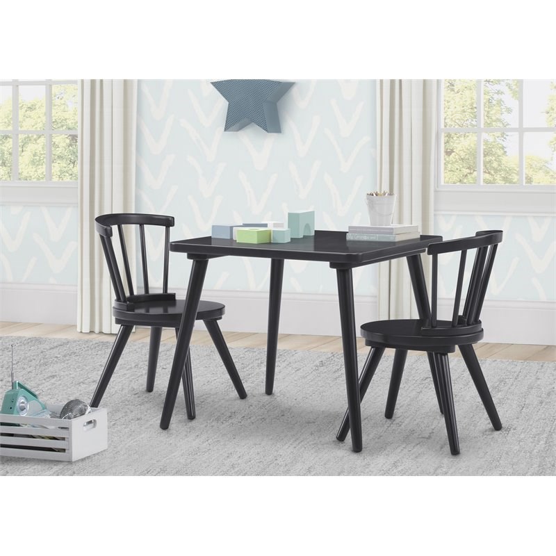 Delta Children Farmhouse Wood Windsor Table & 2 Chair Set in Midnight Gray