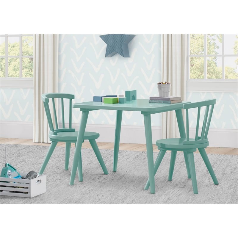 Delta Children Farmhouse Wood Windsor Table & 2 Chair Set in Blue
