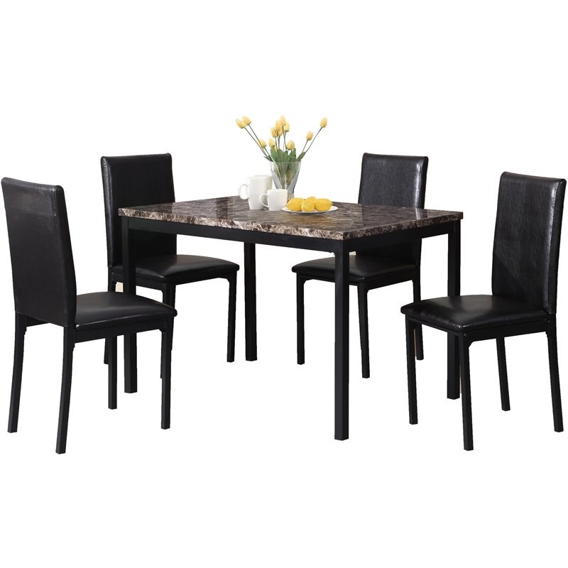 Roundhill Furniture Citico 5Pc Dining Set with Laminated Faux Marble Top Black
