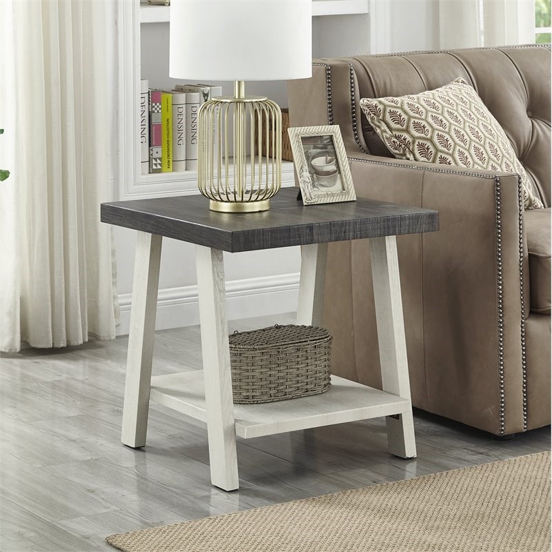 Roundhill Furniture Athens Contemporary Wood End Table Weathered Charcoal/Beige