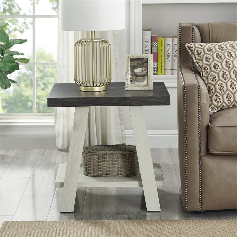 Roundhill Furniture Athens Contemporary Wood End Table Weathered Charcoal/Beige