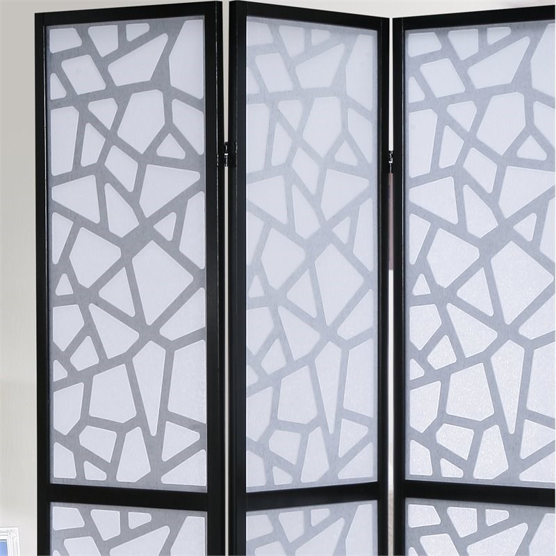 Roundhill Furniture Giyano Rice Paper/Wood 4-Panel Screen Room Divider in Black