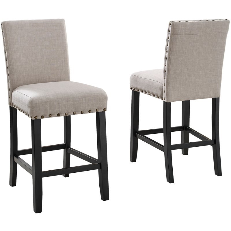 Roundhill Furniture Biony Fabric, Roundhill Furniture Biony Fabric Dining Chairs With Nailhead Trim Set Of 2