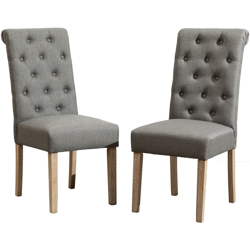 Roundhill Furniture Habit Solid Wood, Roundhill Furniture Biony Gray Fabric Dining Chairs With Nailhead Trim