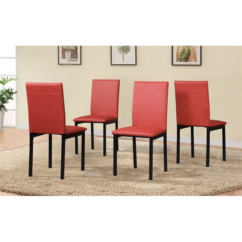 Roundhill Furniture Citico 5Pc Dining Set with Laminated Faux Marble Top Red