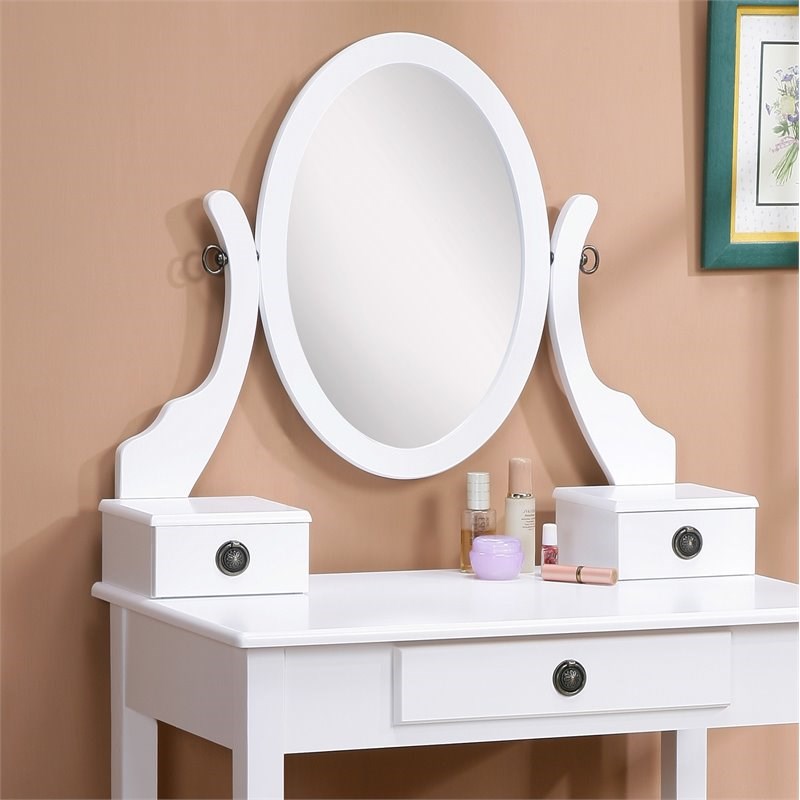 Roundhill Furniture Moniys Wood Makeup Vanity Table and Stool Set in 