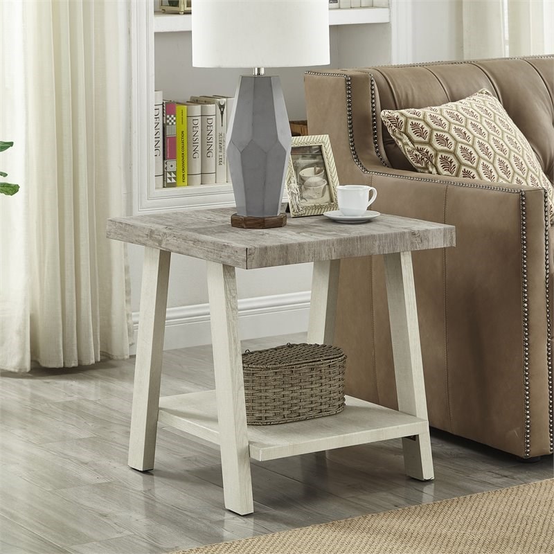Roundhill Furniture Athens Contemporary Wood End Table Weathered Gray/Beige
