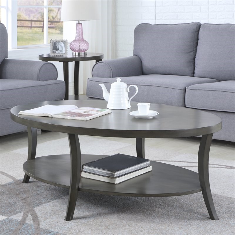 Roundhill Furniture Perth Contemporary Wood Oval Coffee Table in Gray