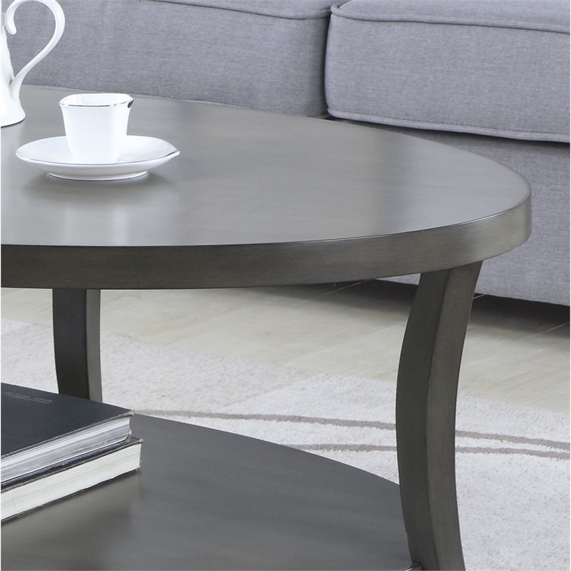 Roundhill Furniture Perth Contemporary Wood Oval Coffee Table in Gray