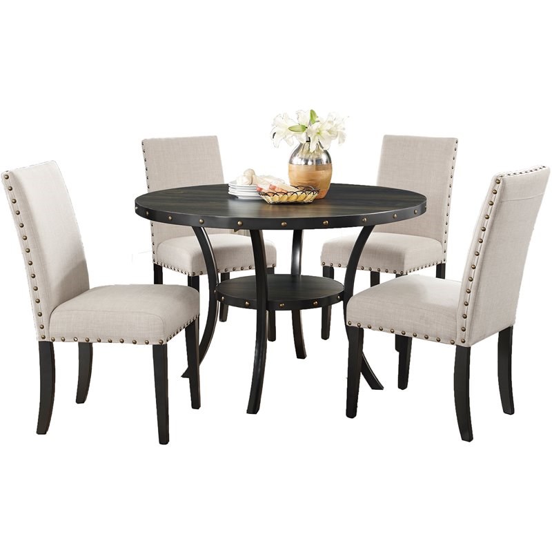 Roundhill Furniture Biony Wood Dining Set with Chairs in Espresso/Tan