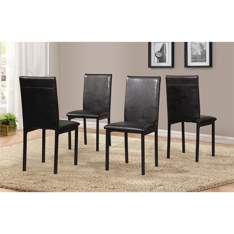 Roundhill Furniture Noyes Faux Leather Dining Chair in Black (Set of 4)