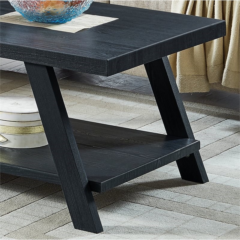 Roundhill Furniture Athens Replicated Wood Coffee Set Table in Black