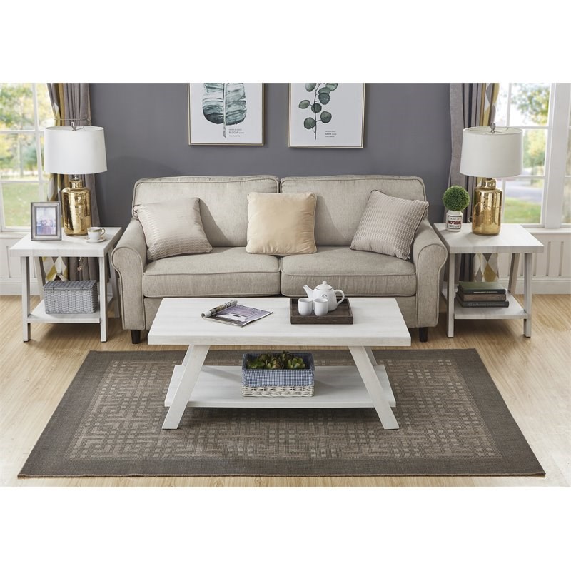 Roundhill Furniture Athens Wood Coffee Table Set in White