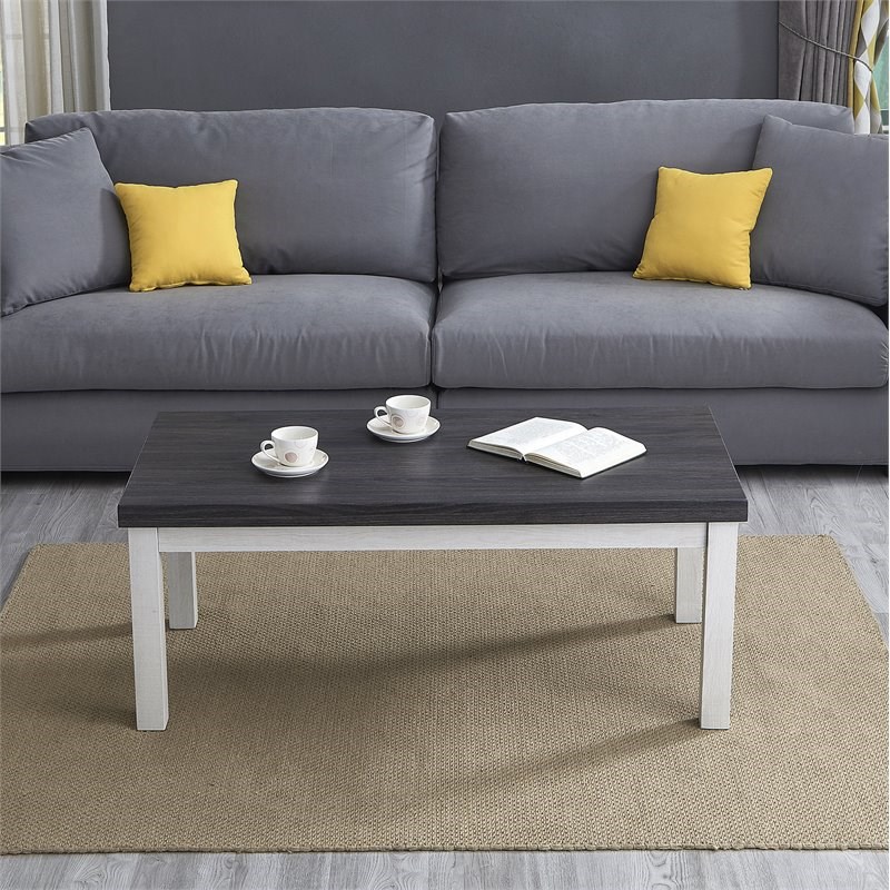 Roundhill Furniture Ronan Two-Tone MDF Wood Rectangle Coffee Table in Gray/White