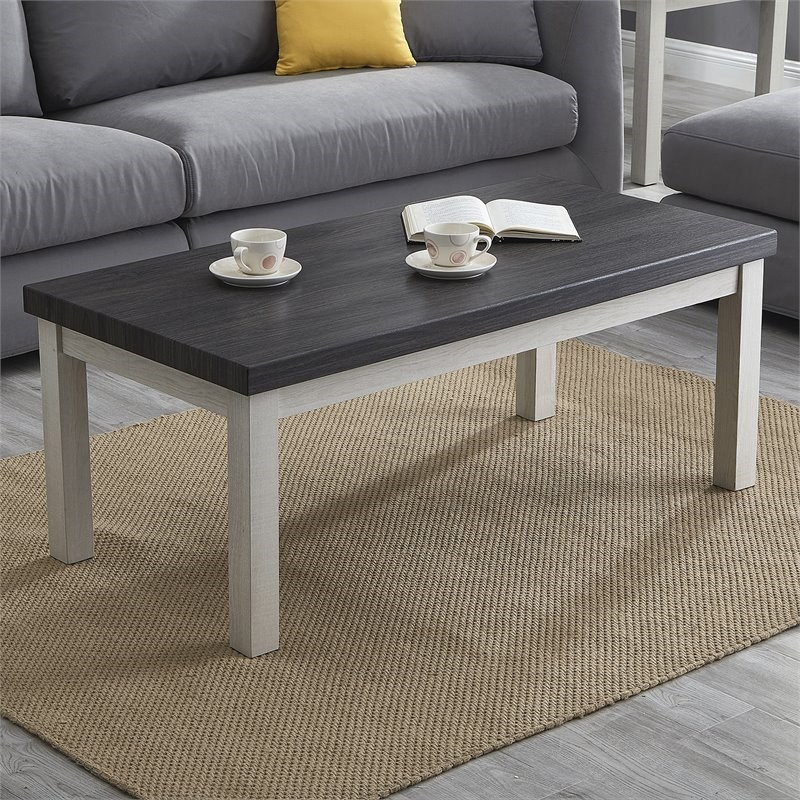 Roundhill Furniture Ronan Two-Tone MDF Wood Rectangle Coffee Table in Gray/White