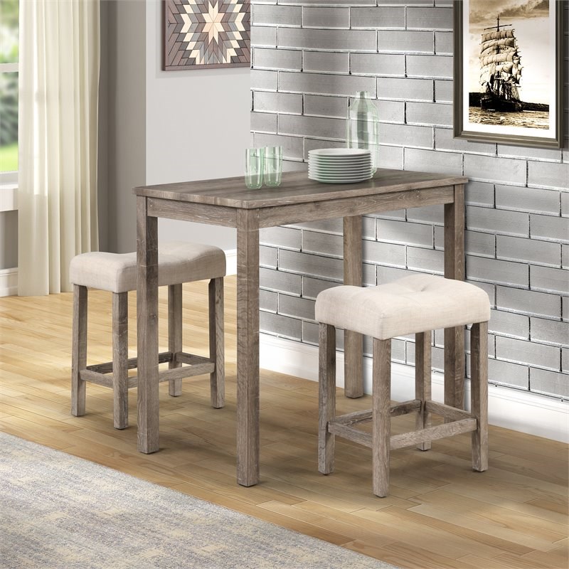 Roundhill Furniture Sora Rubber Wood 3-Piece Counter Height Dining Set in Taupe