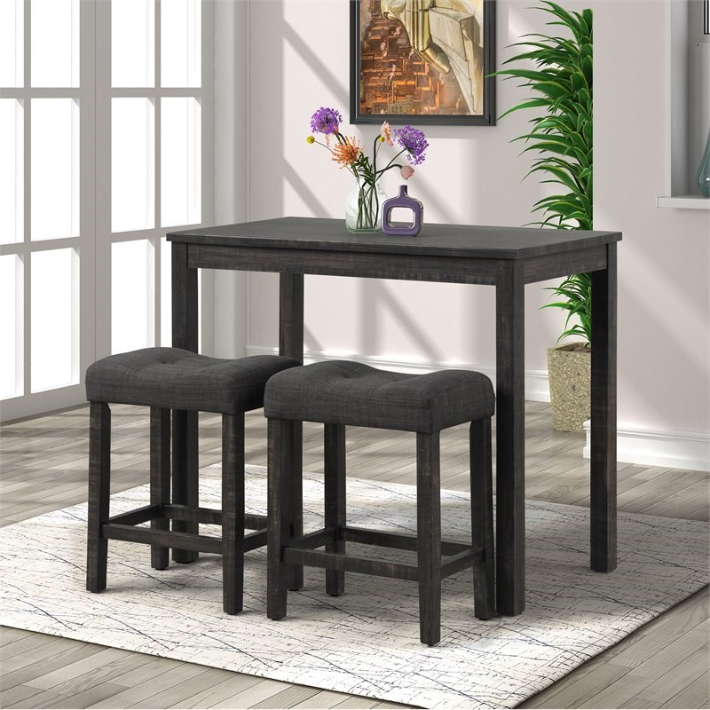 Roundhill Furniture Sora Rubber Wood 3-Piece Counter Height Dining Set in Gray