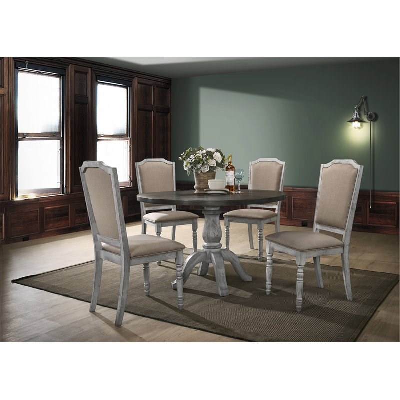 Roundhill Furniture Iris Wood 5-Piece Dining Set in Weathered White
